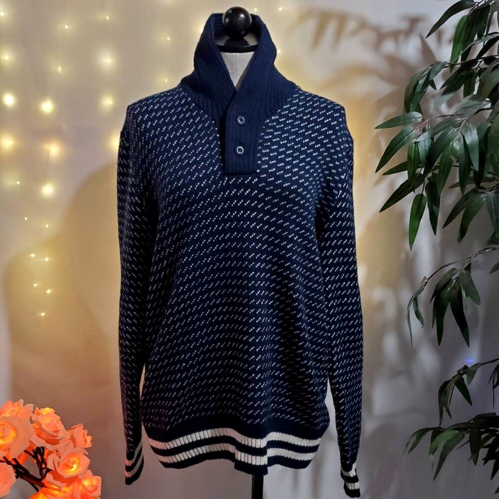 American Eagle Outfitters Women's M Wool Blend Navy Blue Knit Shawl Neck Sweater - Picture 1 of 9
